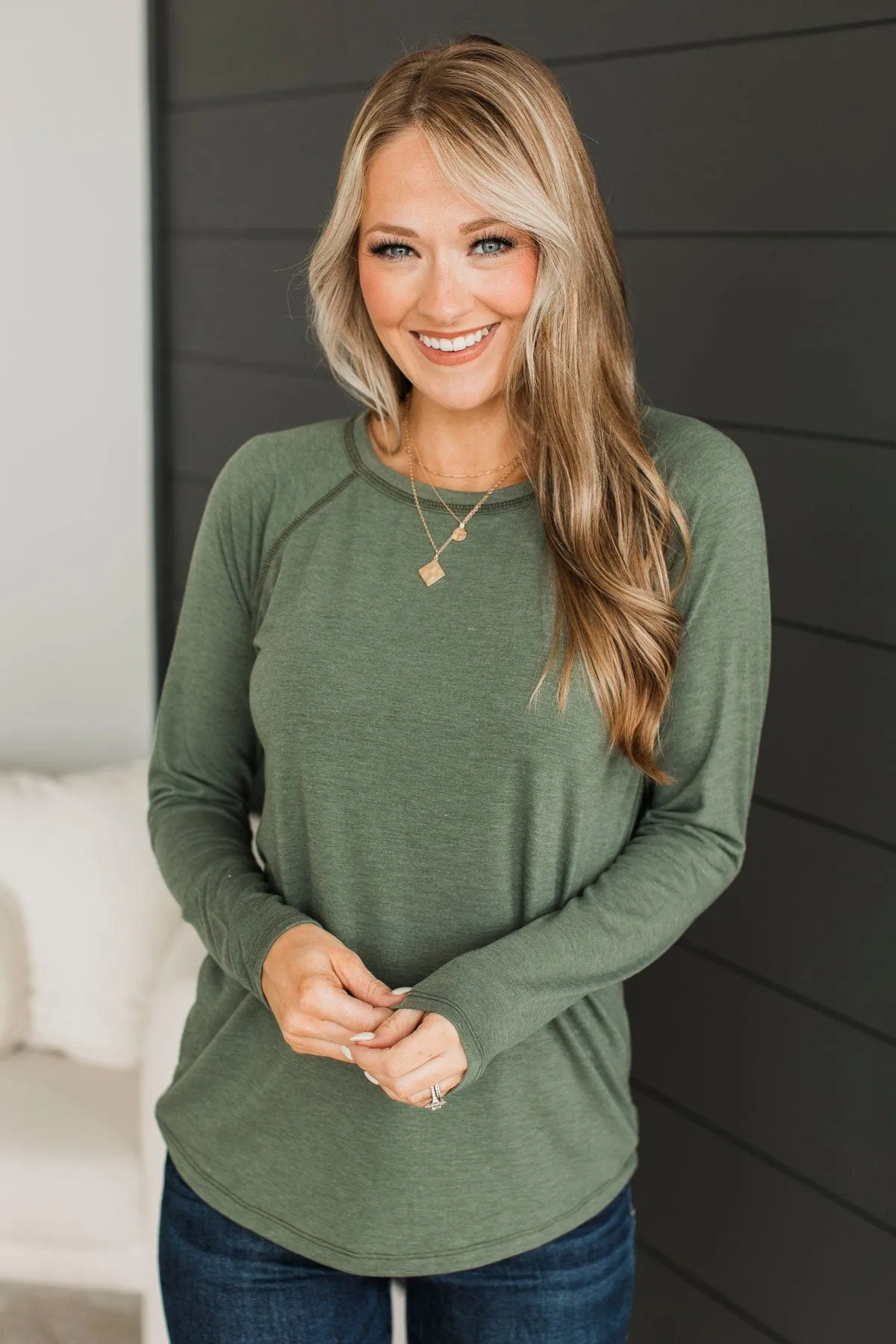 Here's The Plan Long Sleeve Top- Olive