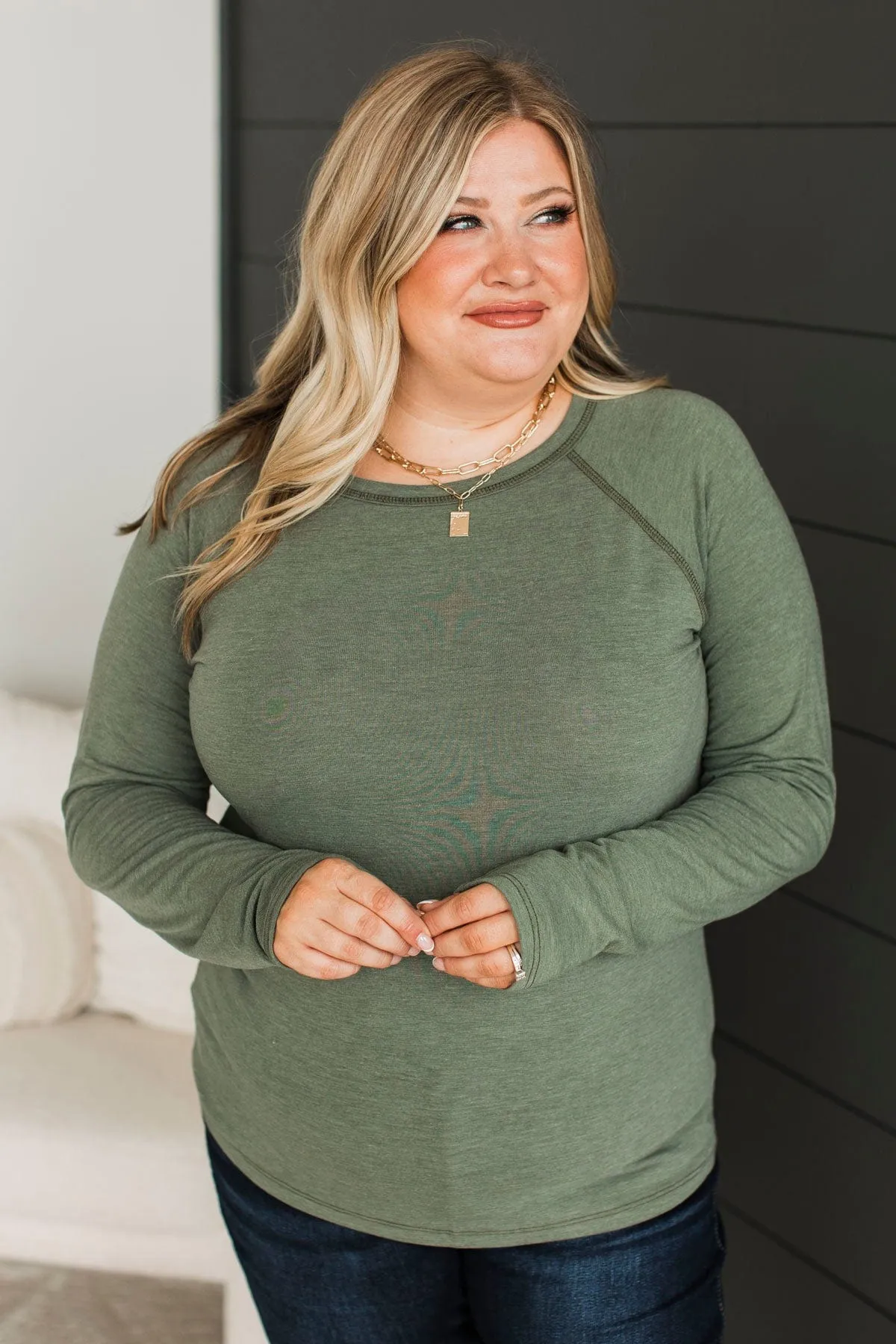 Here's The Plan Long Sleeve Top- Olive