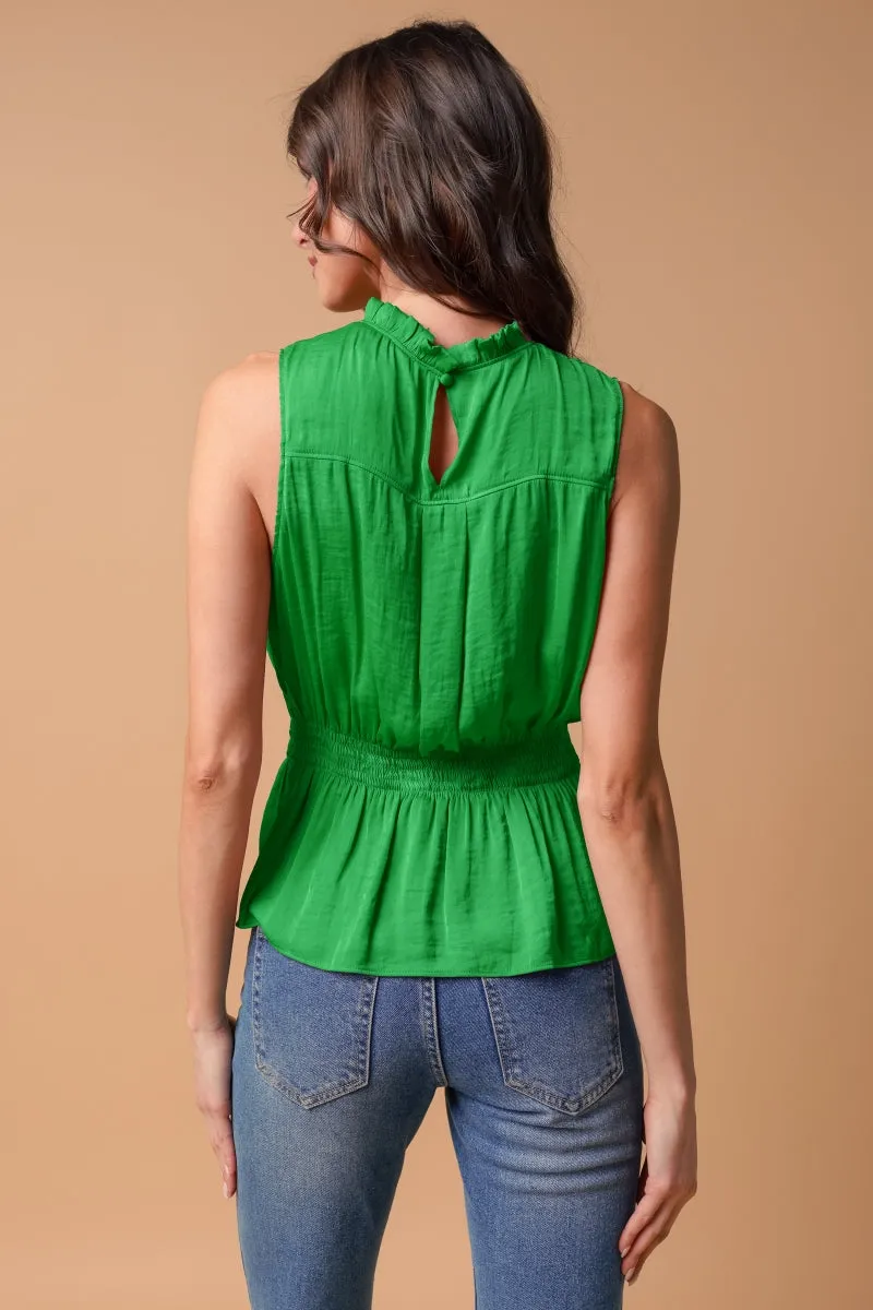 High-Neck Smocked Peplum Top