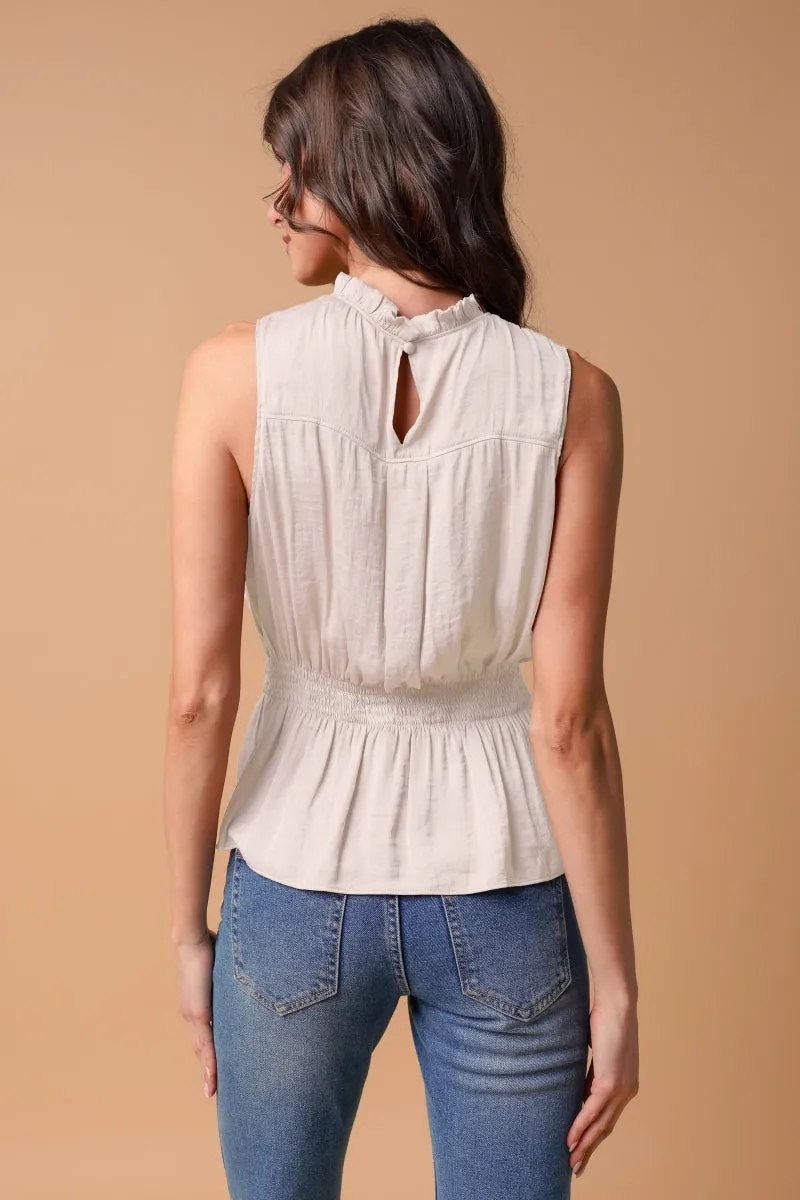 High-Neck Smocked Peplum Top