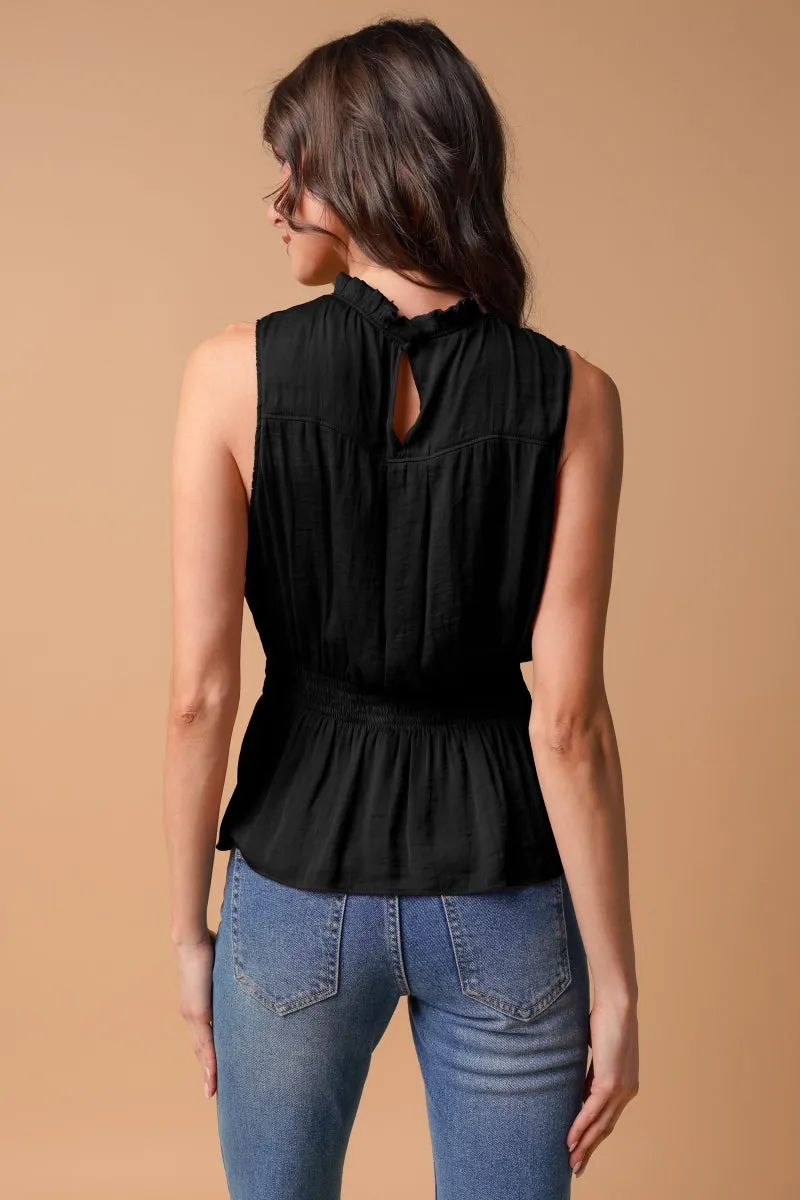 High-Neck Smocked Peplum Top