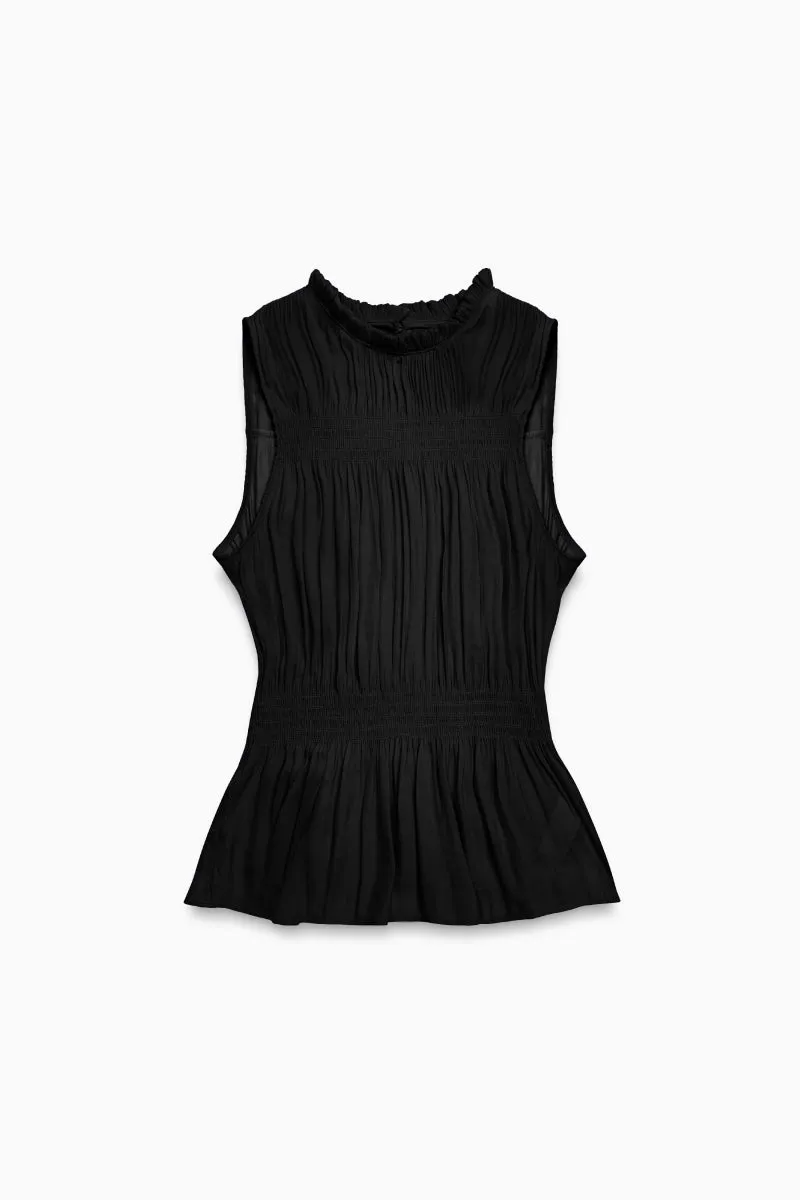 High-Neck Smocked Peplum Top