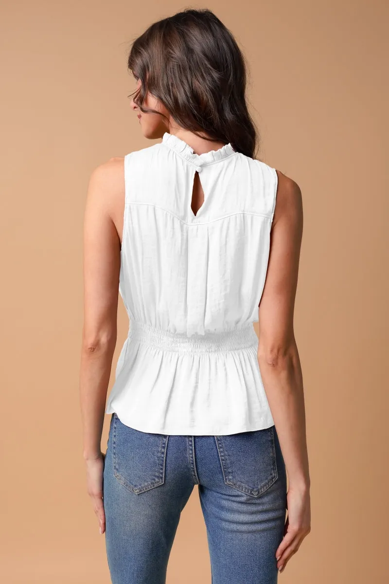 High-Neck Smocked Peplum Top