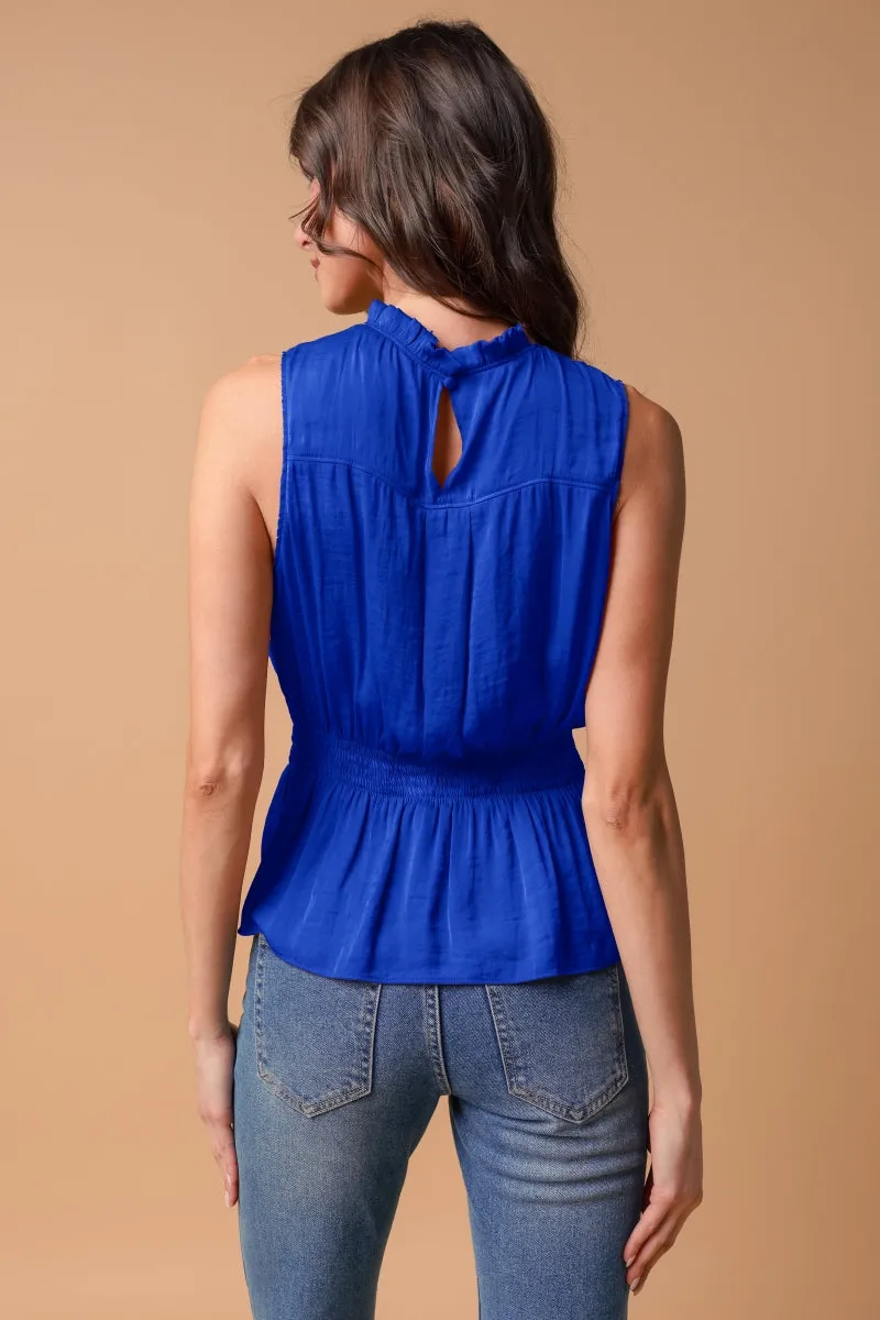 High-Neck Smocked Peplum Top