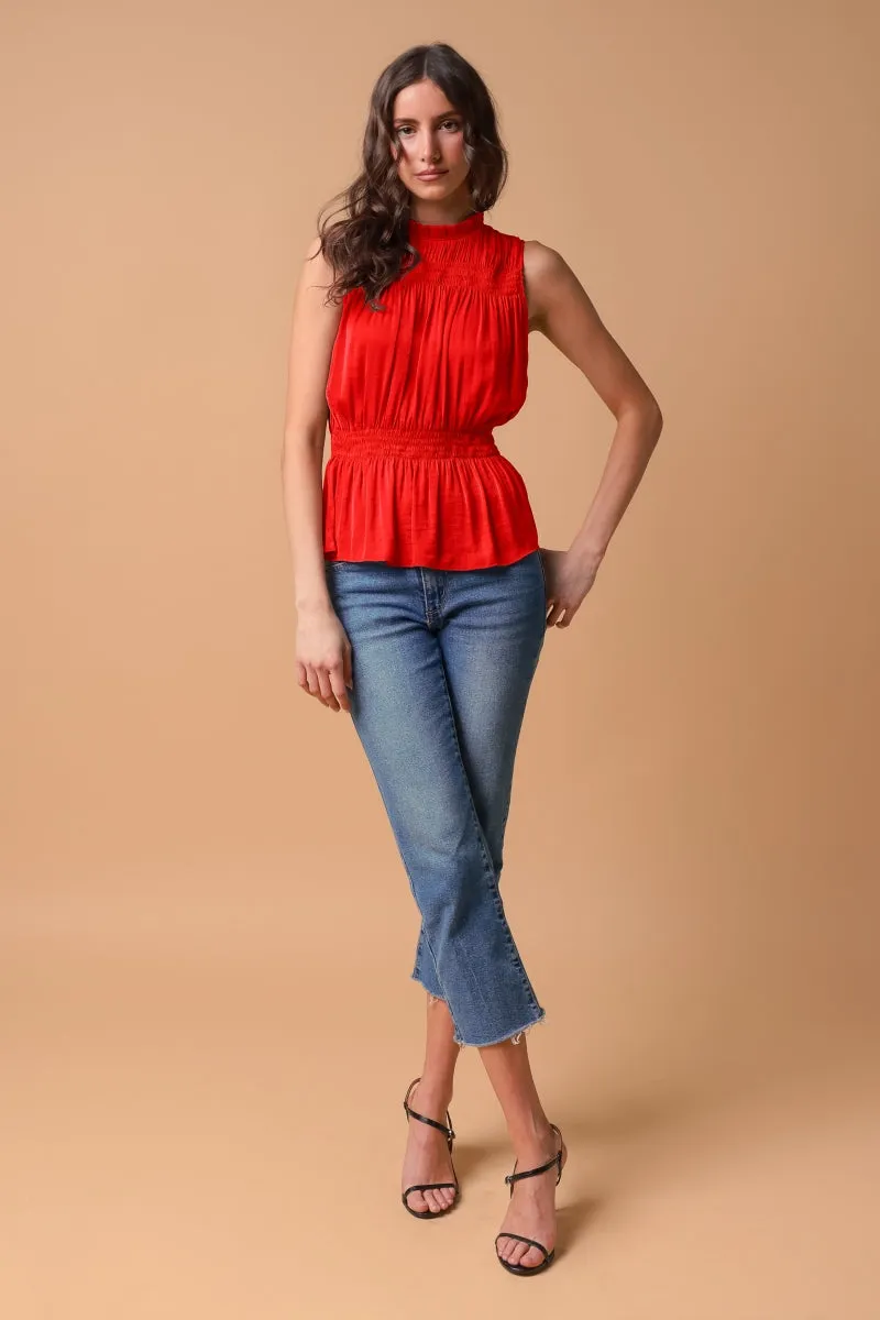 High-Neck Smocked Peplum Top