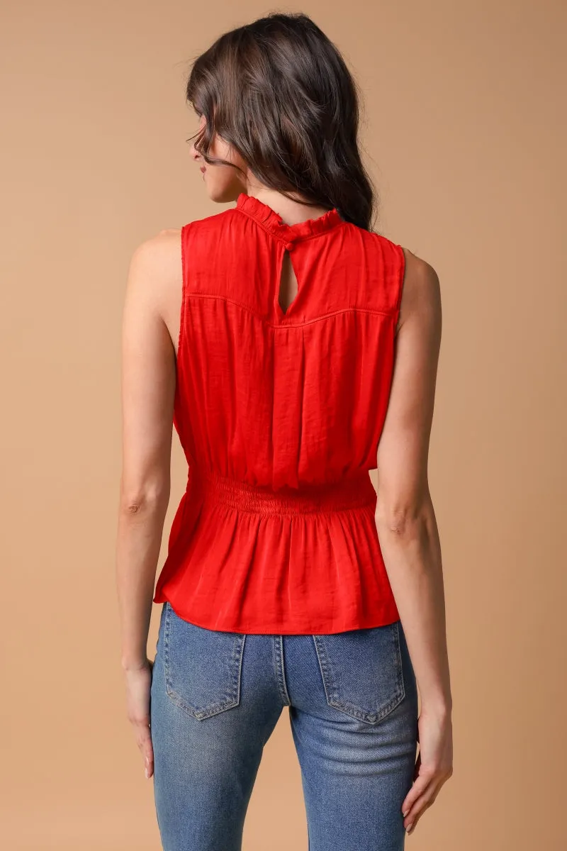 High-Neck Smocked Peplum Top