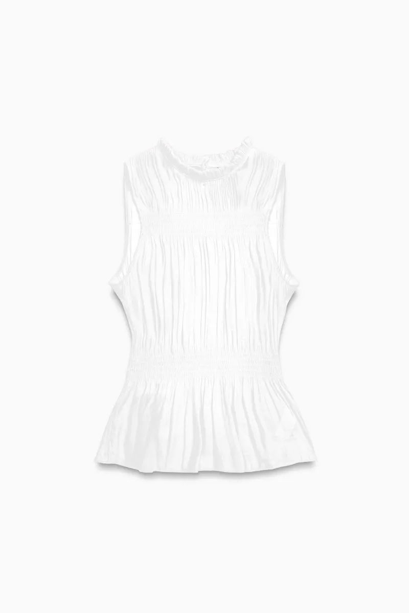 High-Neck Smocked Peplum Top