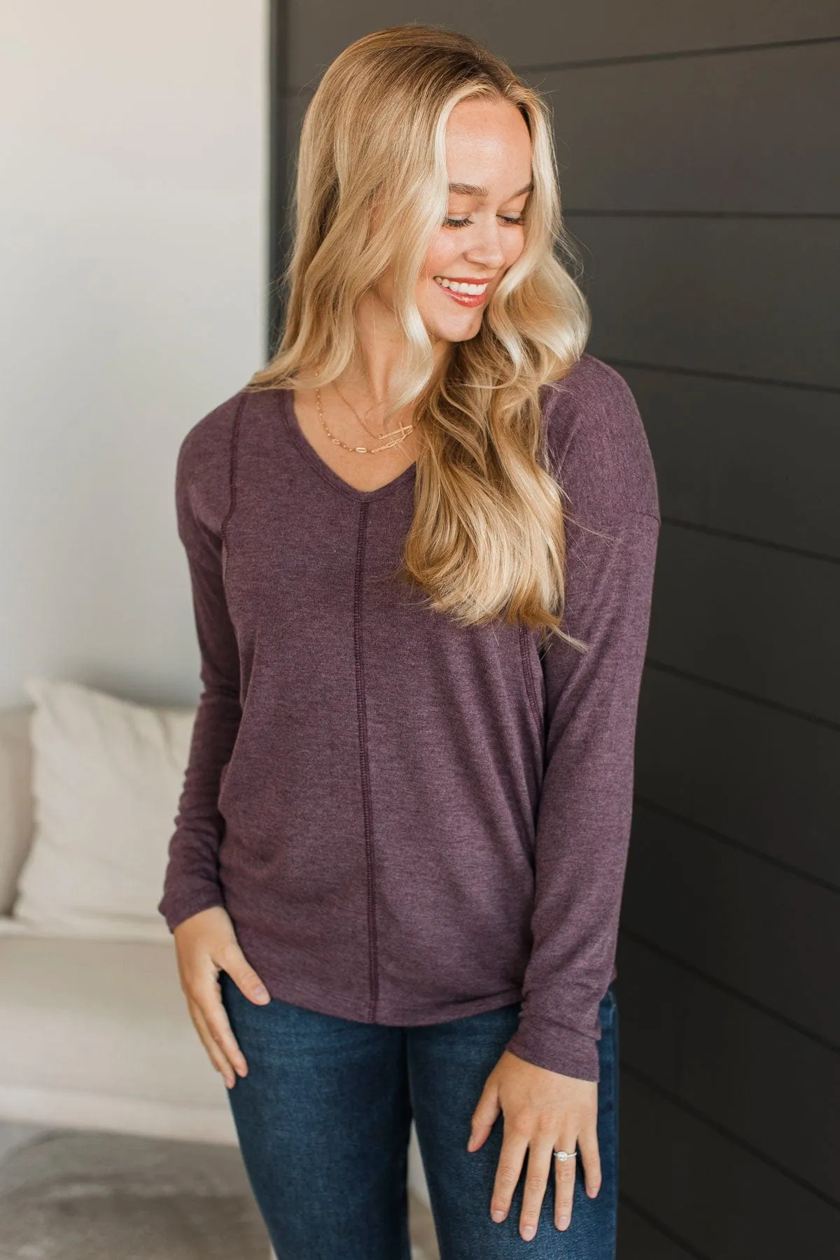 High Potential Long Sleeve Top- Plum