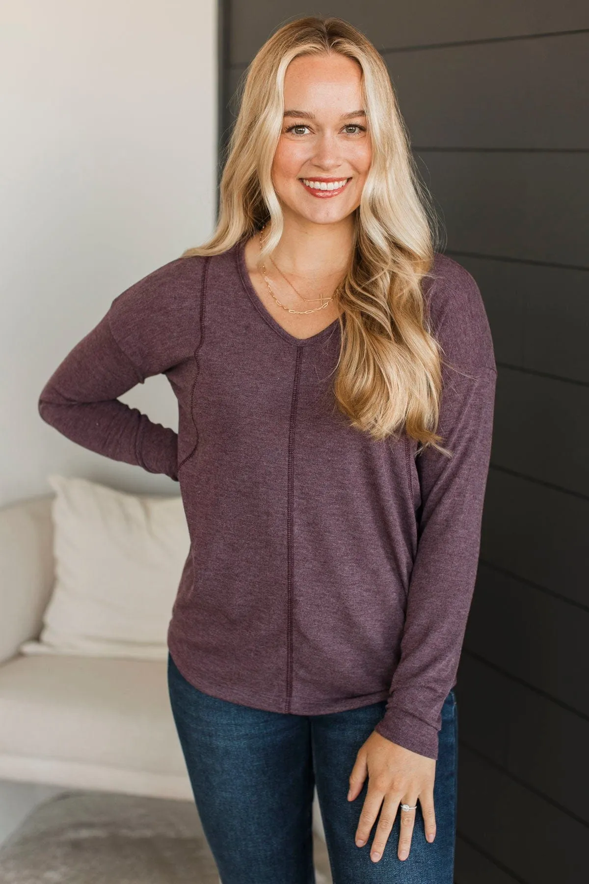 High Potential Long Sleeve Top- Plum