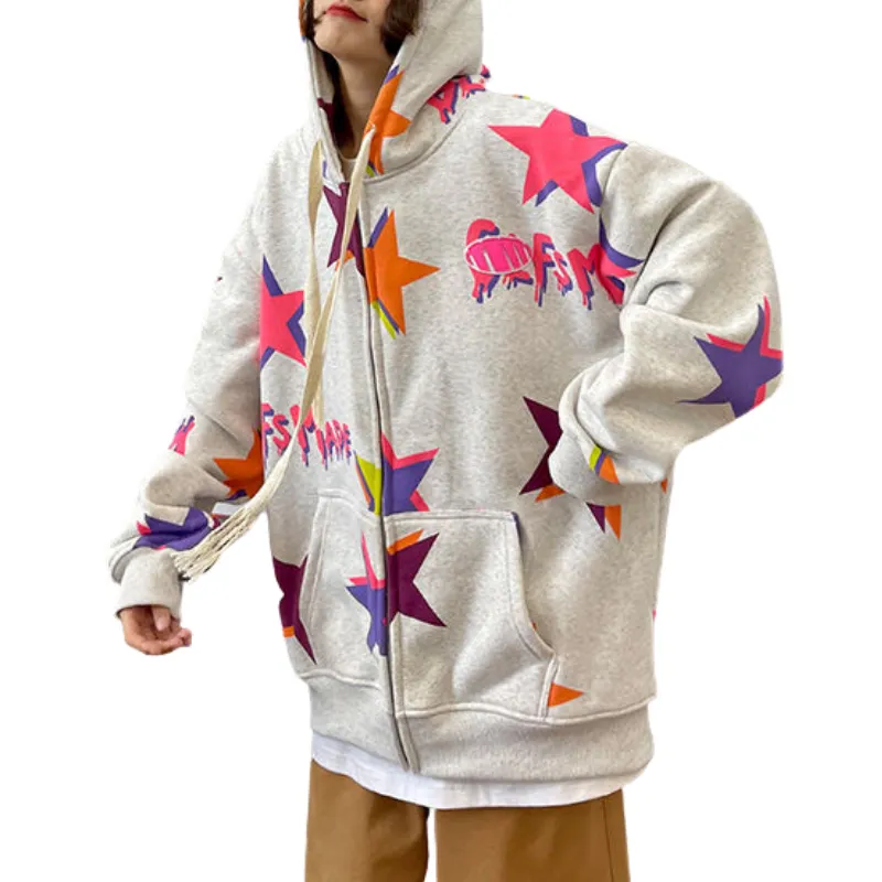 High Street Colorful Star Full Zip Hoodies