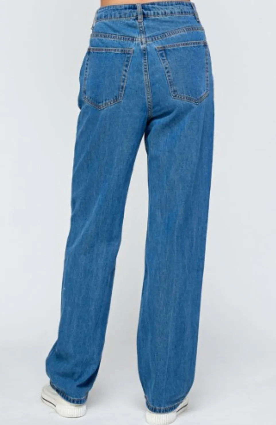 High Waist Straight Semi Wide Leg Jeans