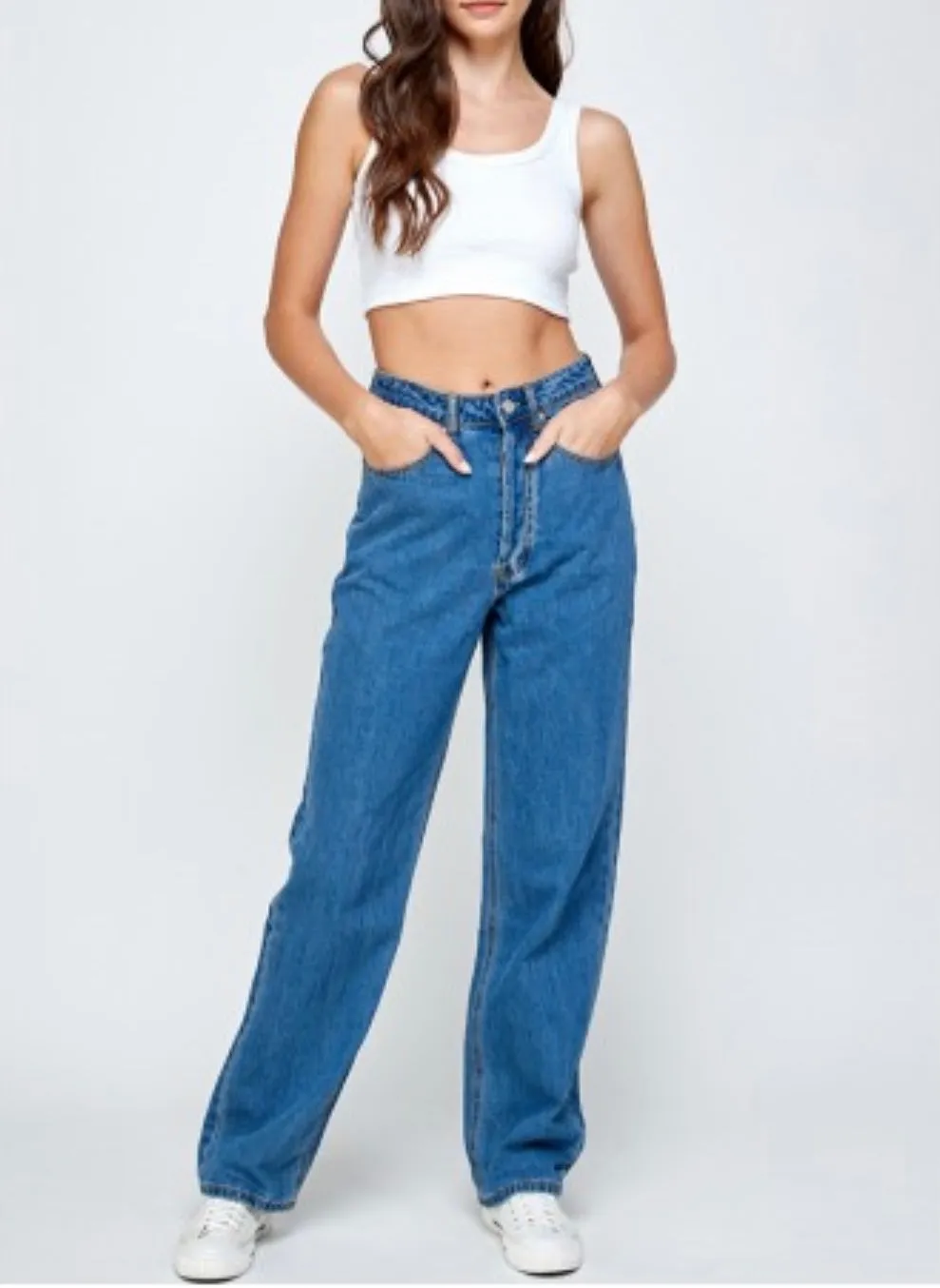 High Waist Straight Semi Wide Leg Jeans