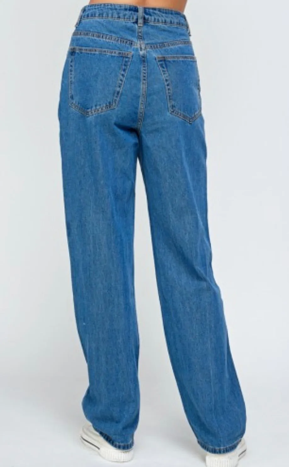 High Waist Straight Semi Wide Leg Jeans