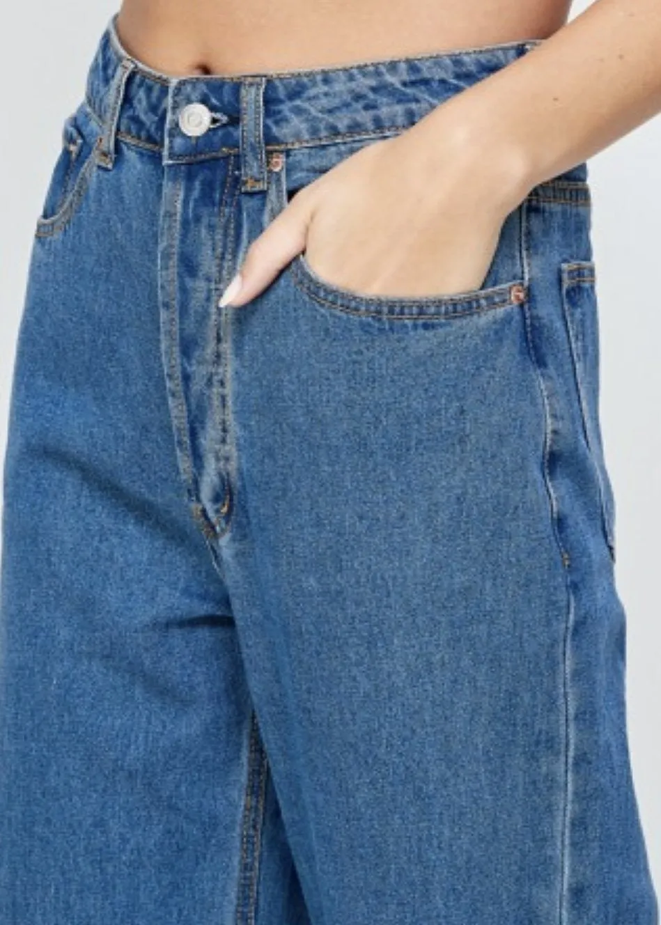 High Waist Straight Semi Wide Leg Jeans