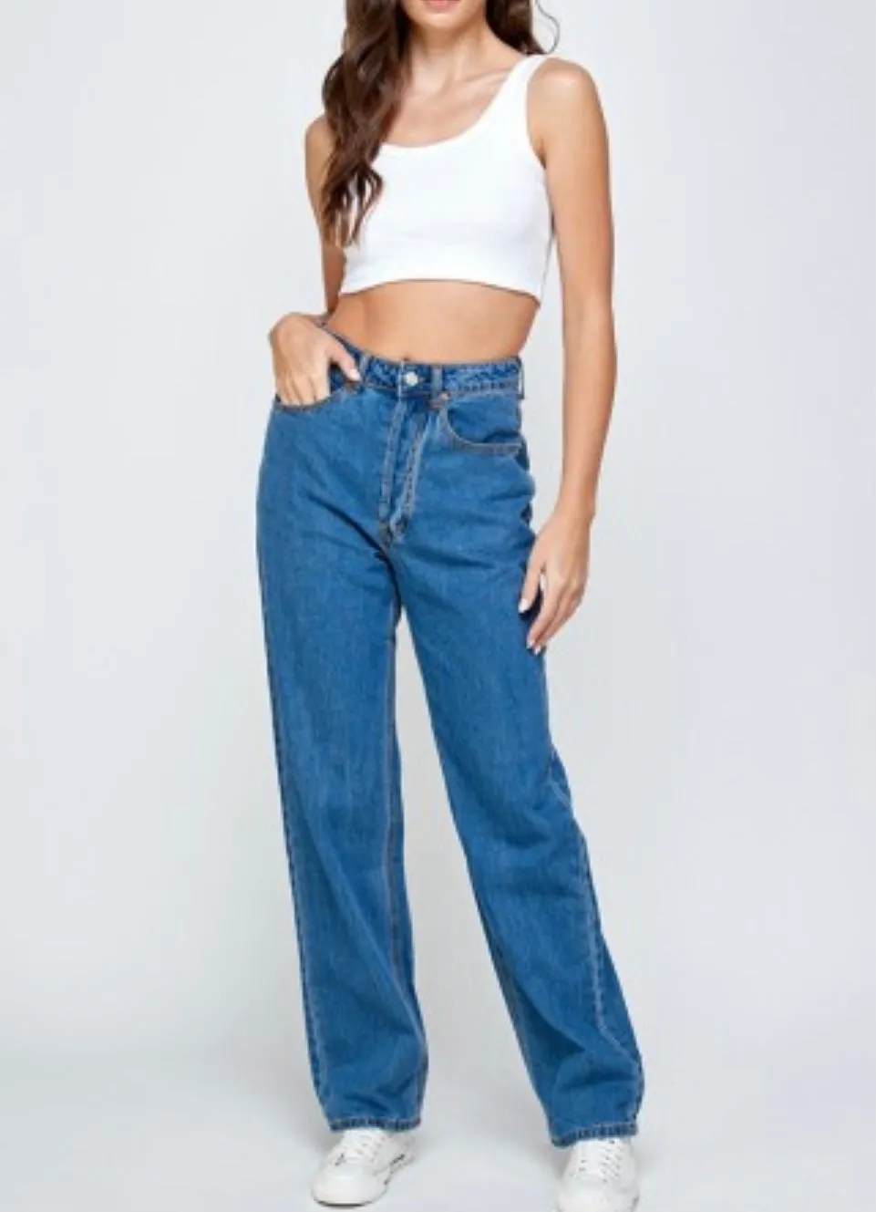 High Waist Straight Semi Wide Leg Jeans