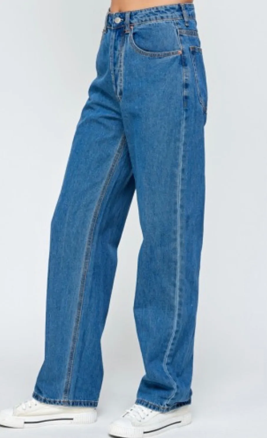 High Waist Straight Semi Wide Leg Jeans