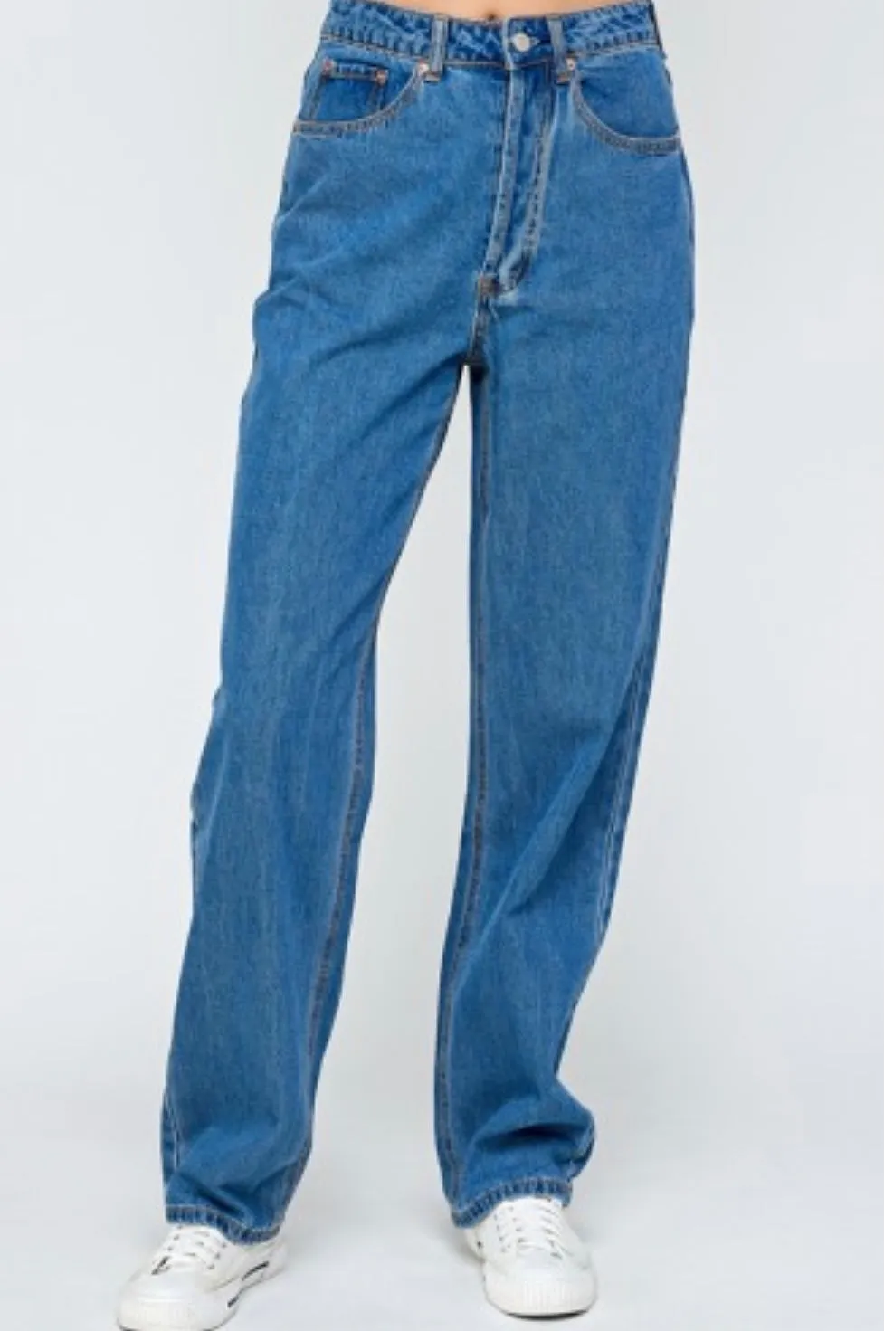 High Waist Straight Semi Wide Leg Jeans