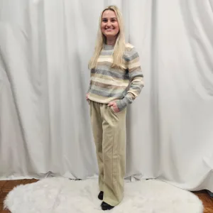 High Waisted Side Pocket Straight Leg Mop Corduroy Casual Pants