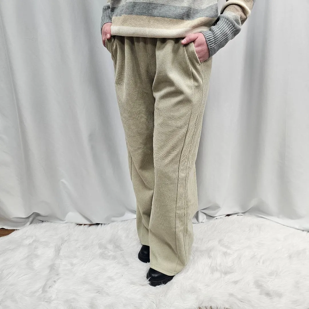 High Waisted Side Pocket Straight Leg Mop Corduroy Casual Pants