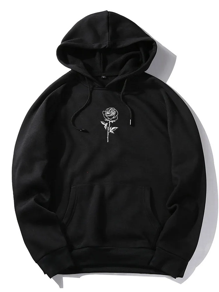Hoodies Drawstring Print Rose