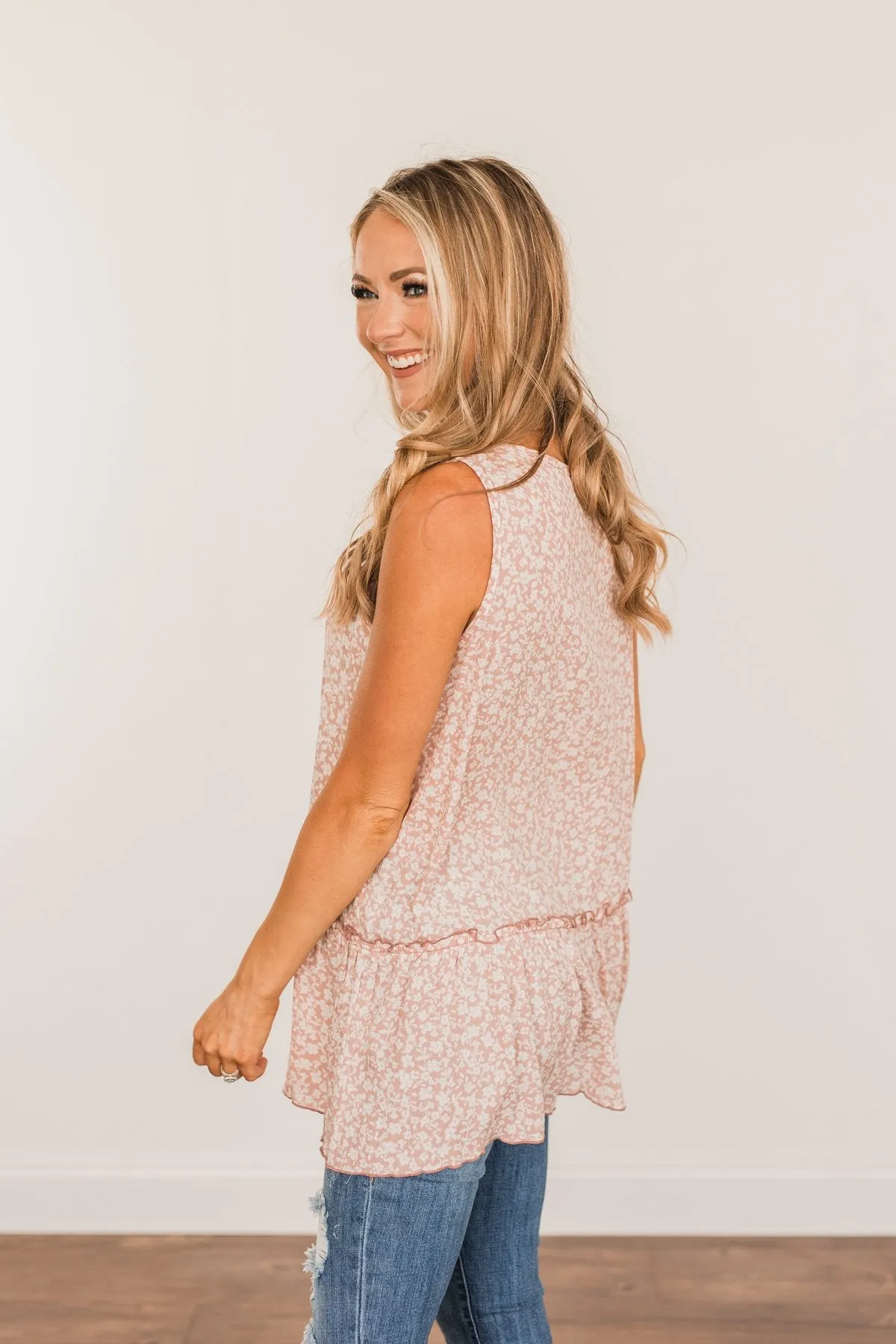 Hope For Tomorrow Floral Tie Tank Top- Dusty Blush