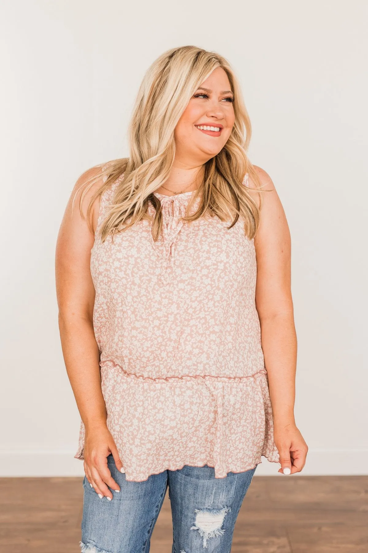 Hope For Tomorrow Floral Tie Tank Top- Dusty Blush