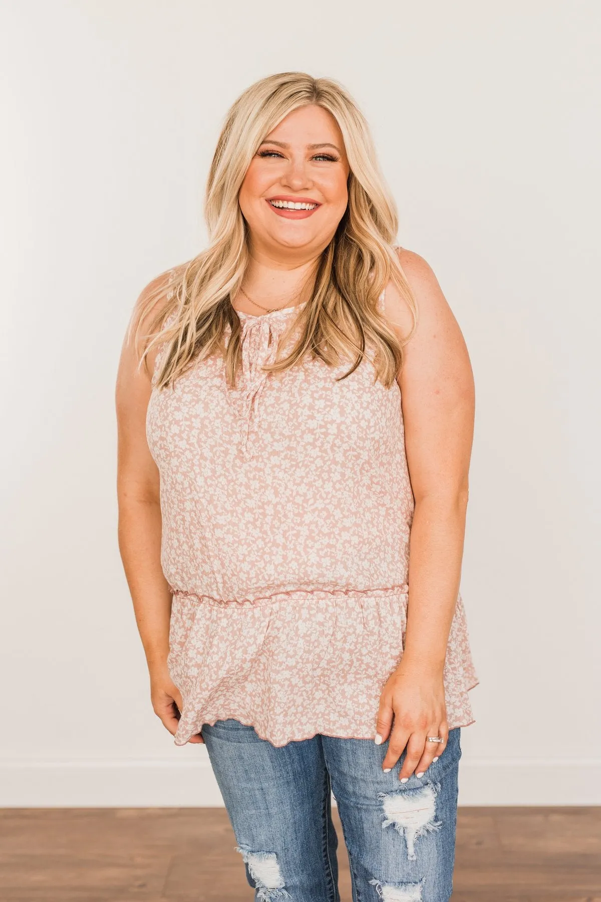 Hope For Tomorrow Floral Tie Tank Top- Dusty Blush