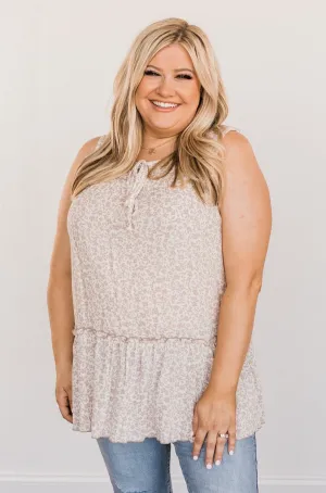 Hope For Tomorrow Floral Tie Tank Top- Light Taupe