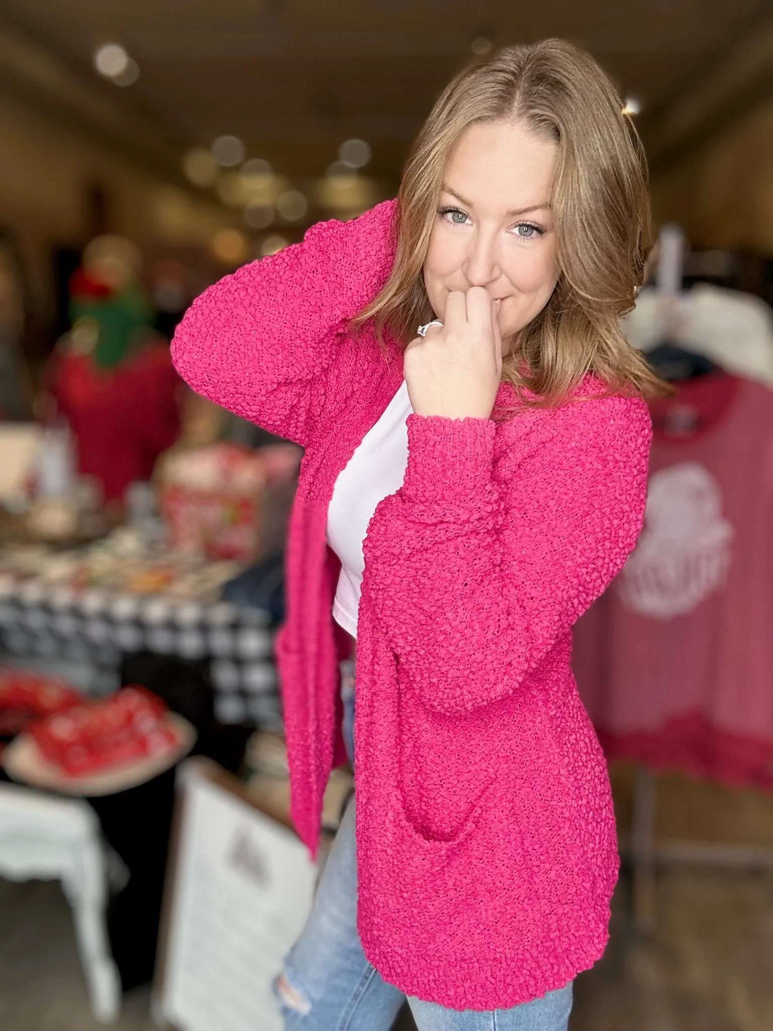Hot Pink Popcorn Sweater Cardigan
