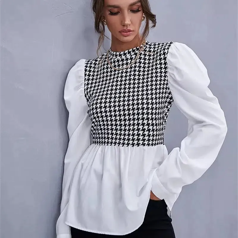 Houndstooth Peplum Top