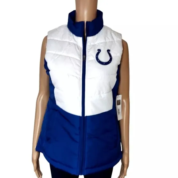 Indianapolis Colts Womens Vest Size Medium Blue White Zip Front Puffer GIII
