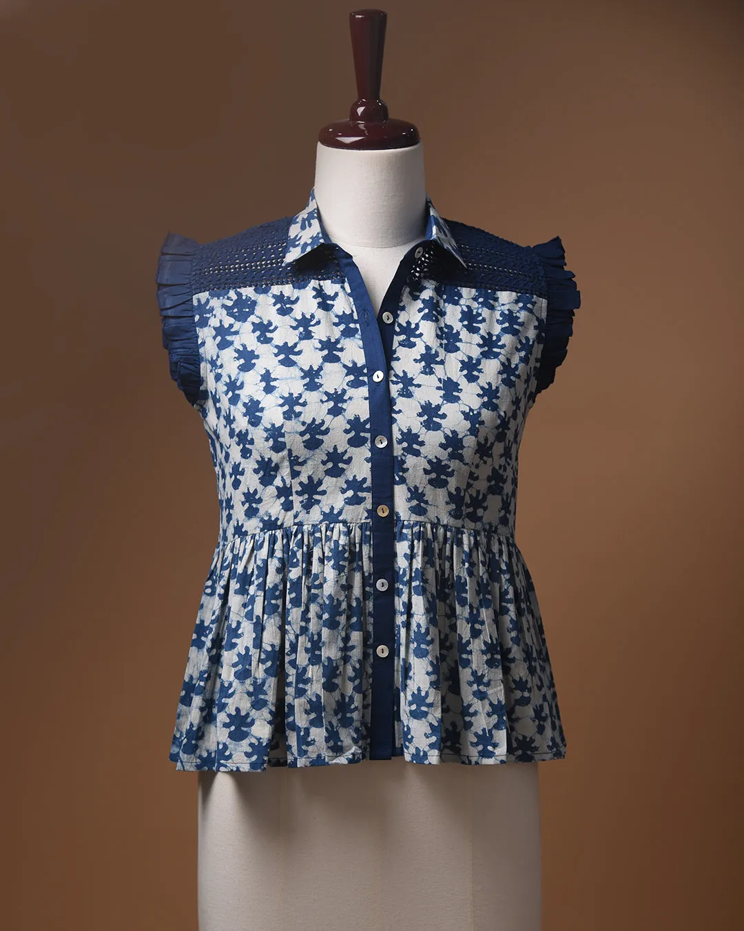 Indigo Ready To Wear Pure Cotton Hand Block Printed Peplum Top