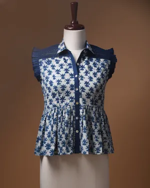 Indigo Ready To Wear Pure Cotton Hand Block Printed Peplum Top