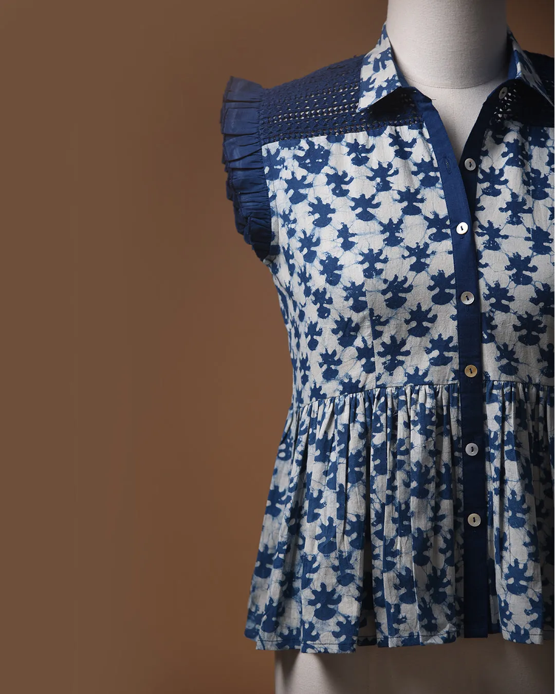 Indigo Ready To Wear Pure Cotton Hand Block Printed Peplum Top