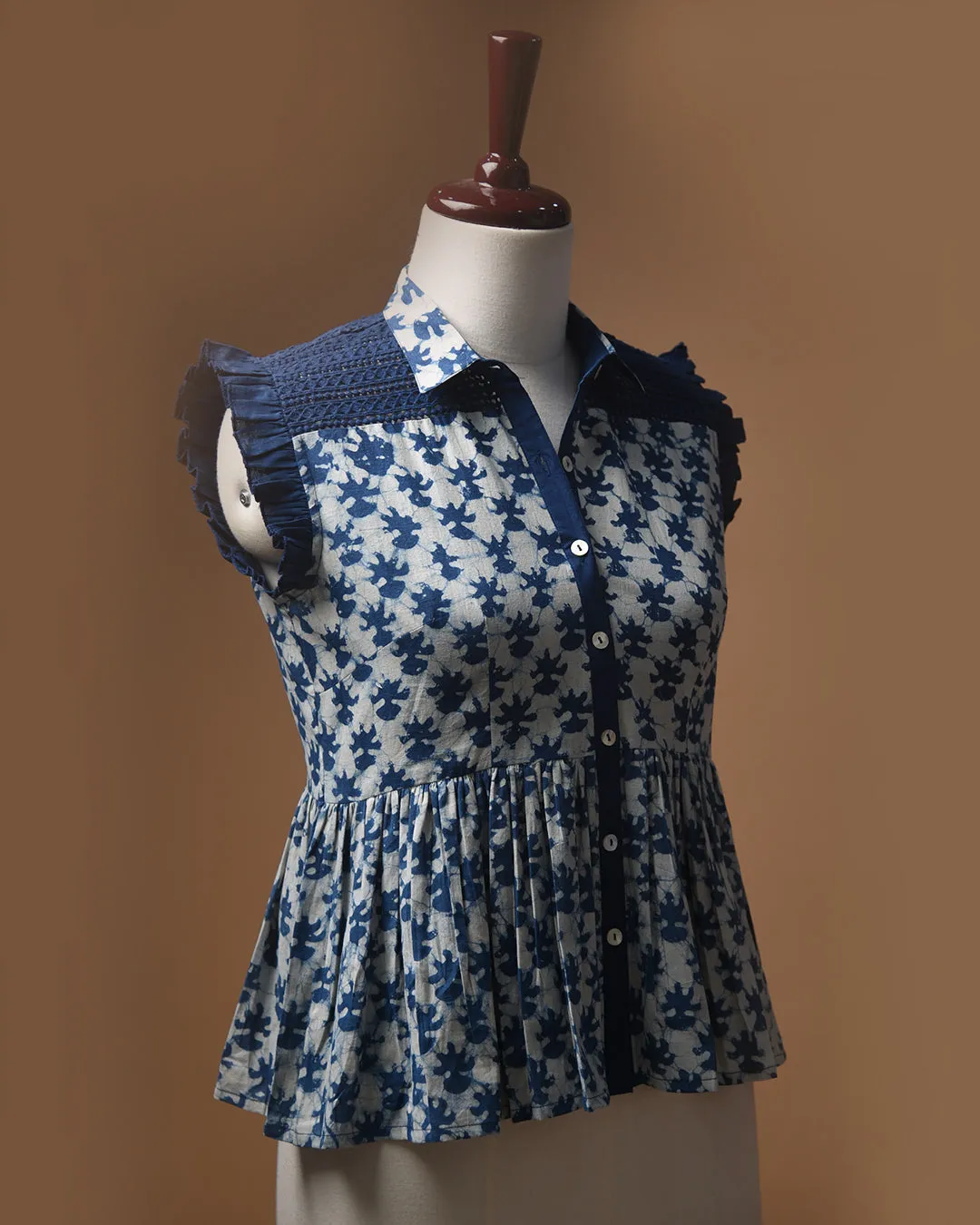Indigo Ready To Wear Pure Cotton Hand Block Printed Peplum Top
