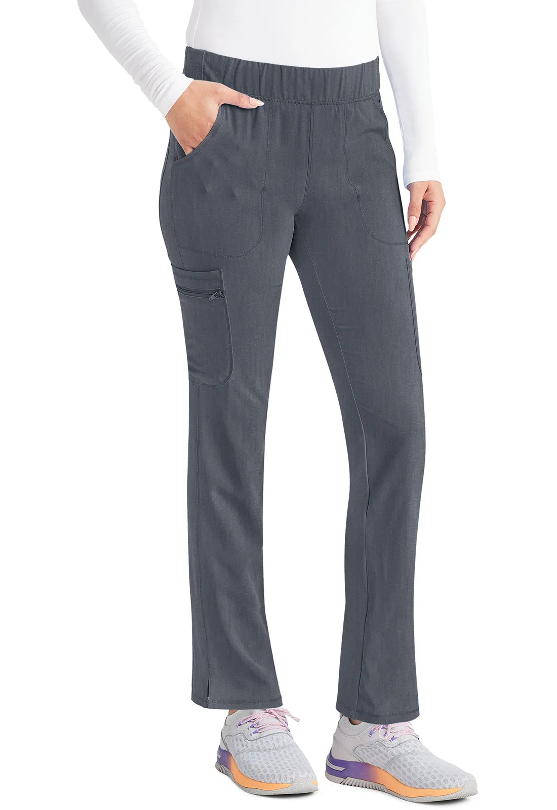 Inspira Flex IP121A Mid Rise Pull-On Straight Leg Cargo Pants Heather Pewter