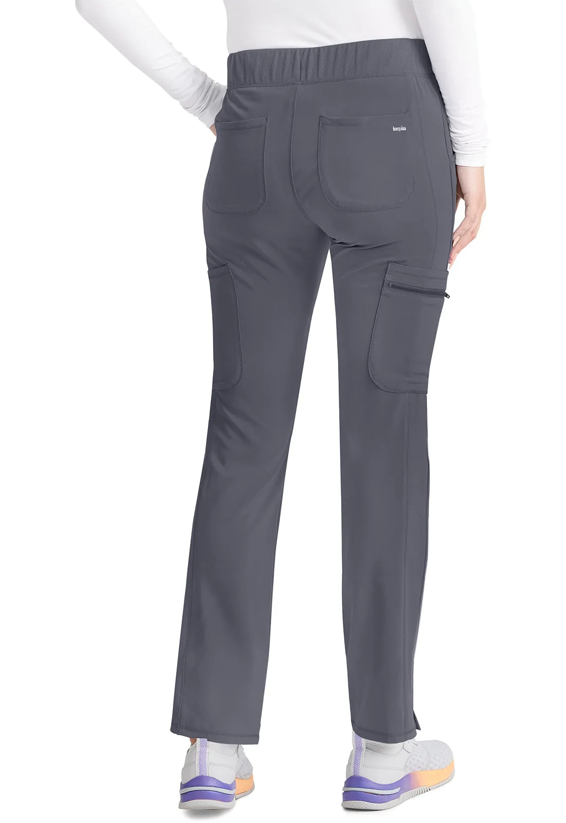 Inspira Flex IP121A Mid Rise Pull-On Straight Leg Cargo Pants Pewter
