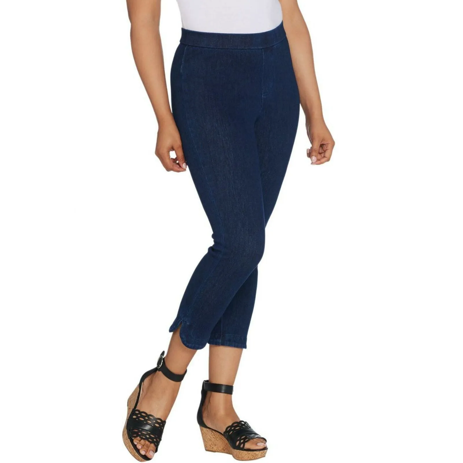Isaac Mizrahi Live! Women's Knit Denim Pull On Capri Jeans