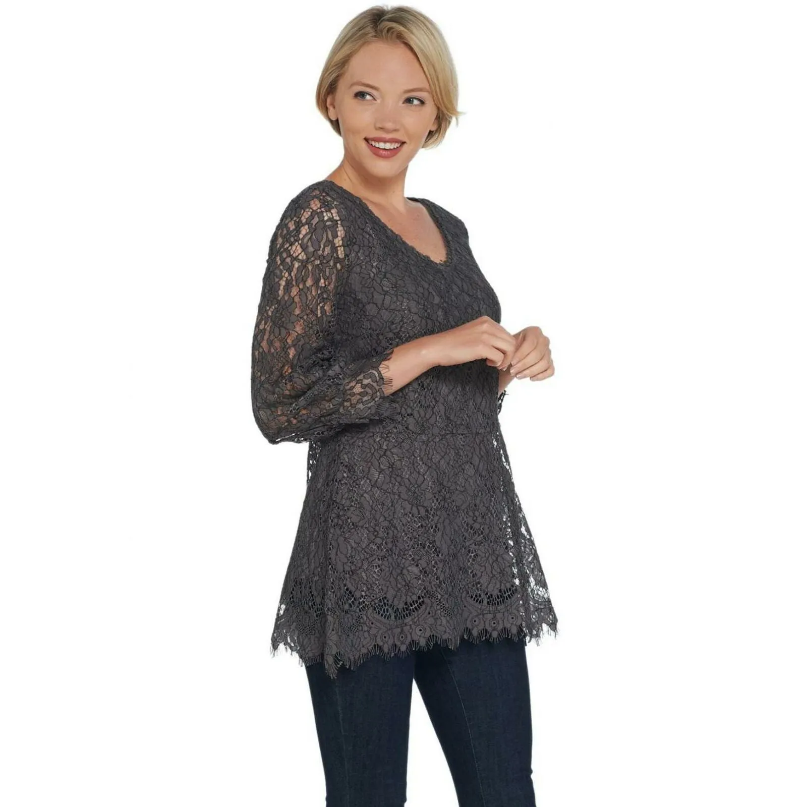 Isaac Mizrahi Live! Women's Two-Color Lace Peplum Top