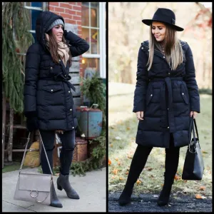 J. Crew Wintress Belted Puffer Coat in Black Blogger Favorite *Missing Belt*
