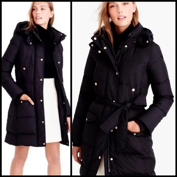 J. Crew Wintress Belted Puffer Coat in Black Blogger Favorite *Missing Belt*
