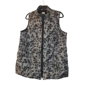 J. Jill Women's Vest Size 1X Black Floral Print Puffer, Down