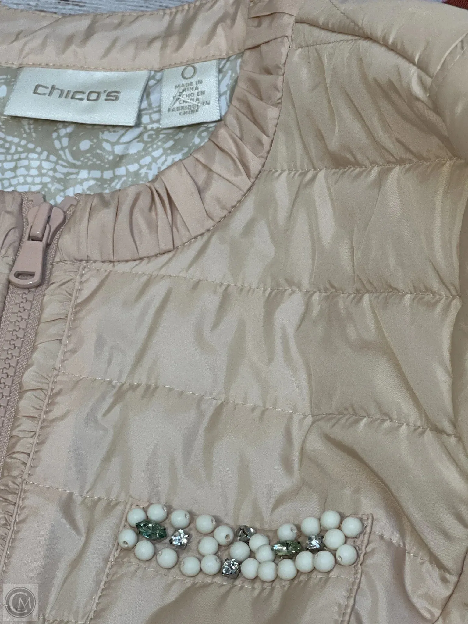 Jacket Puffer & Quilted By Chicos In Peach, Size: S