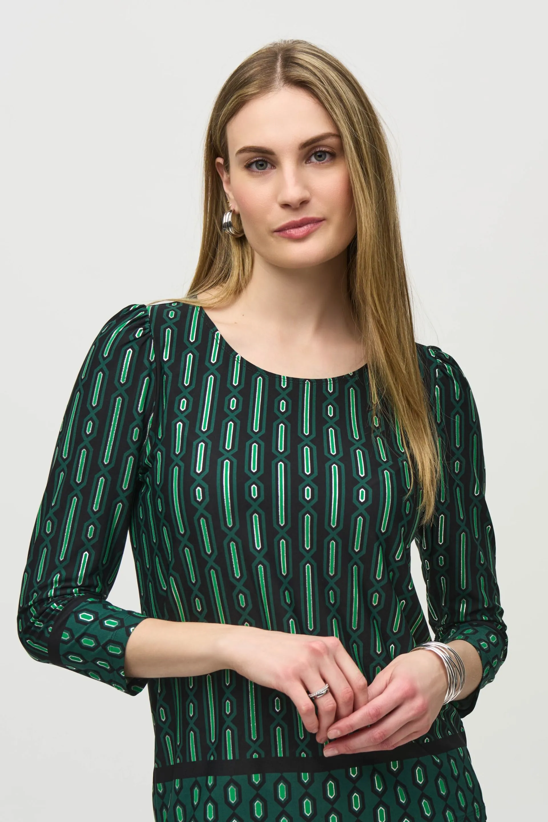 Joseph Ribkoff Black/Multi Geometric Print 3/4 Sleeve Top 244243