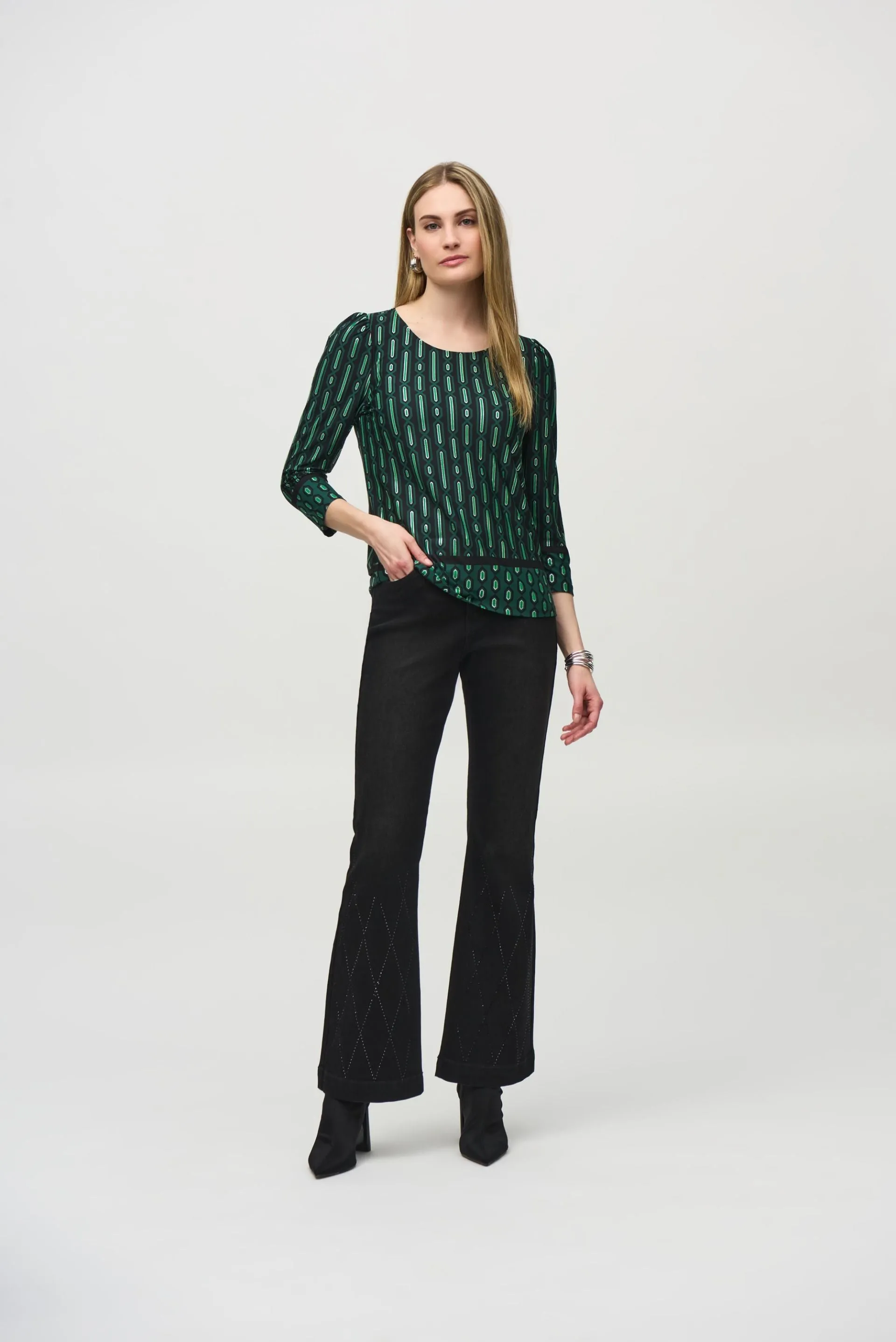 Joseph Ribkoff Black/Multi Geometric Print 3/4 Sleeve Top 244243