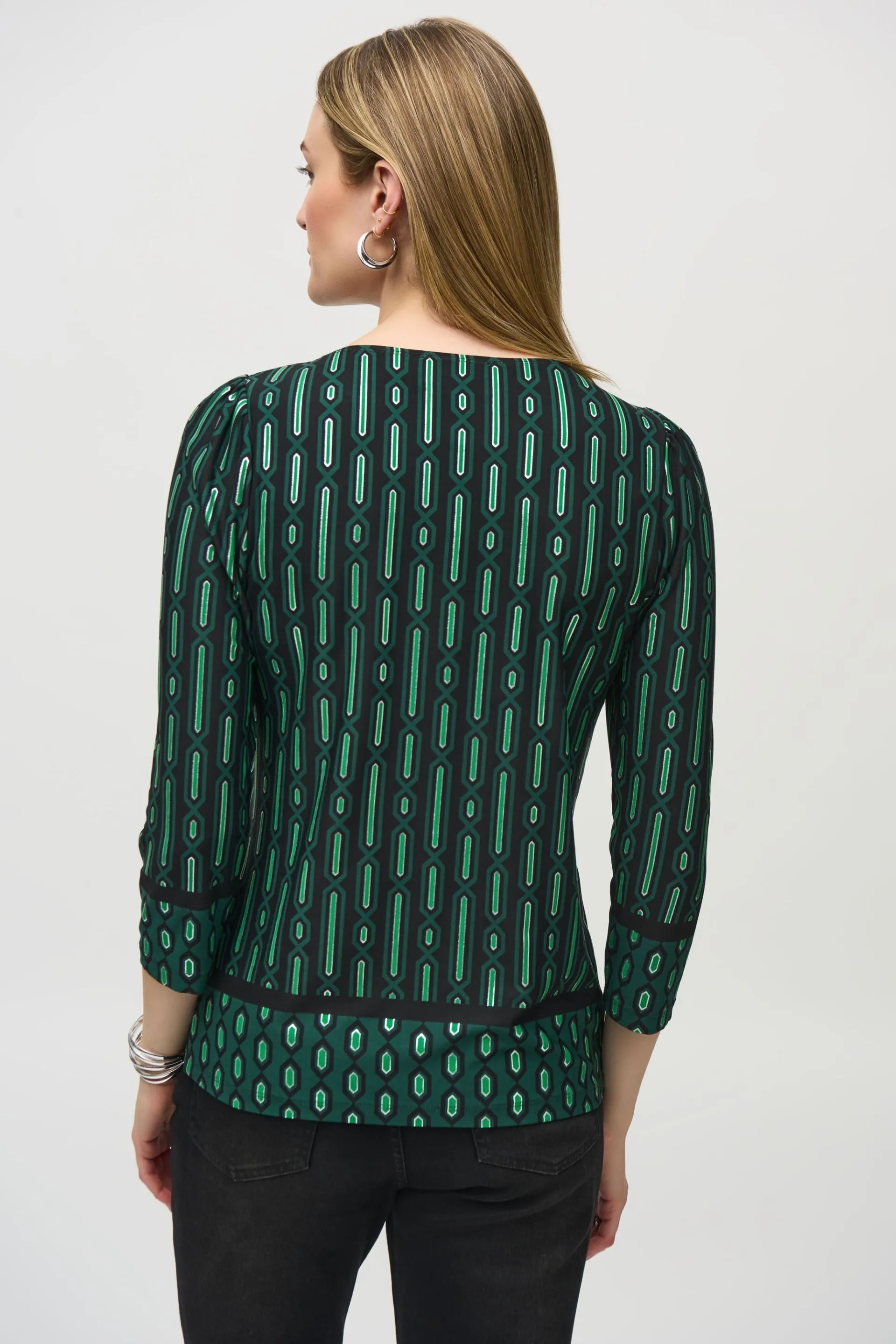 Joseph Ribkoff Black/Multi Geometric Print 3/4 Sleeve Top 244243