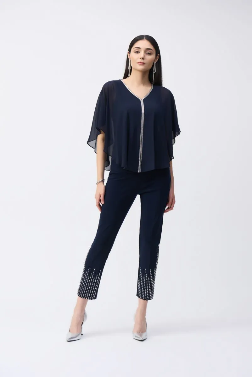 Joseph Ribkoff Rhinestone Trim Ruffled Chiffon Poncho Top 243707