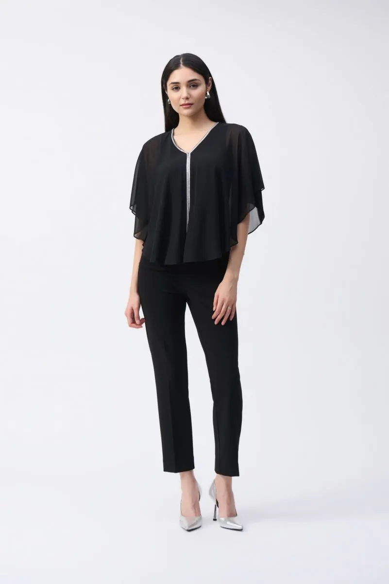 Joseph Ribkoff Rhinestone Trim Ruffled Chiffon Poncho Top 243707