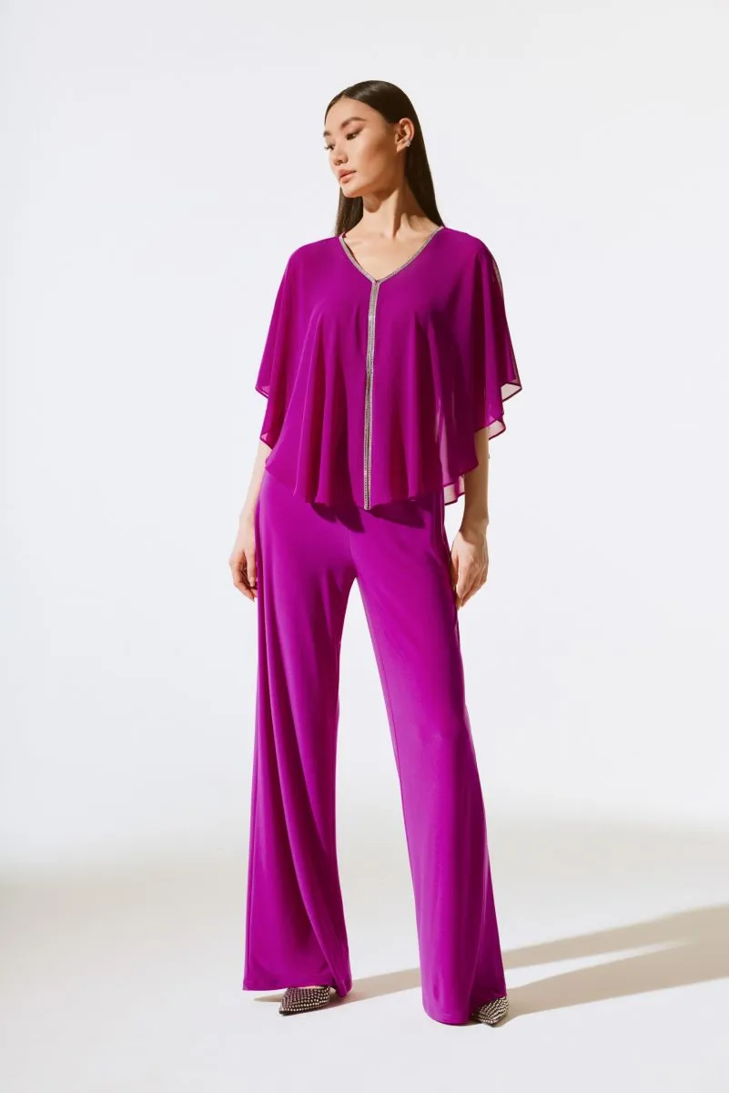 Joseph Ribkoff Rhinestone Trim Ruffled Chiffon Poncho Top 243707