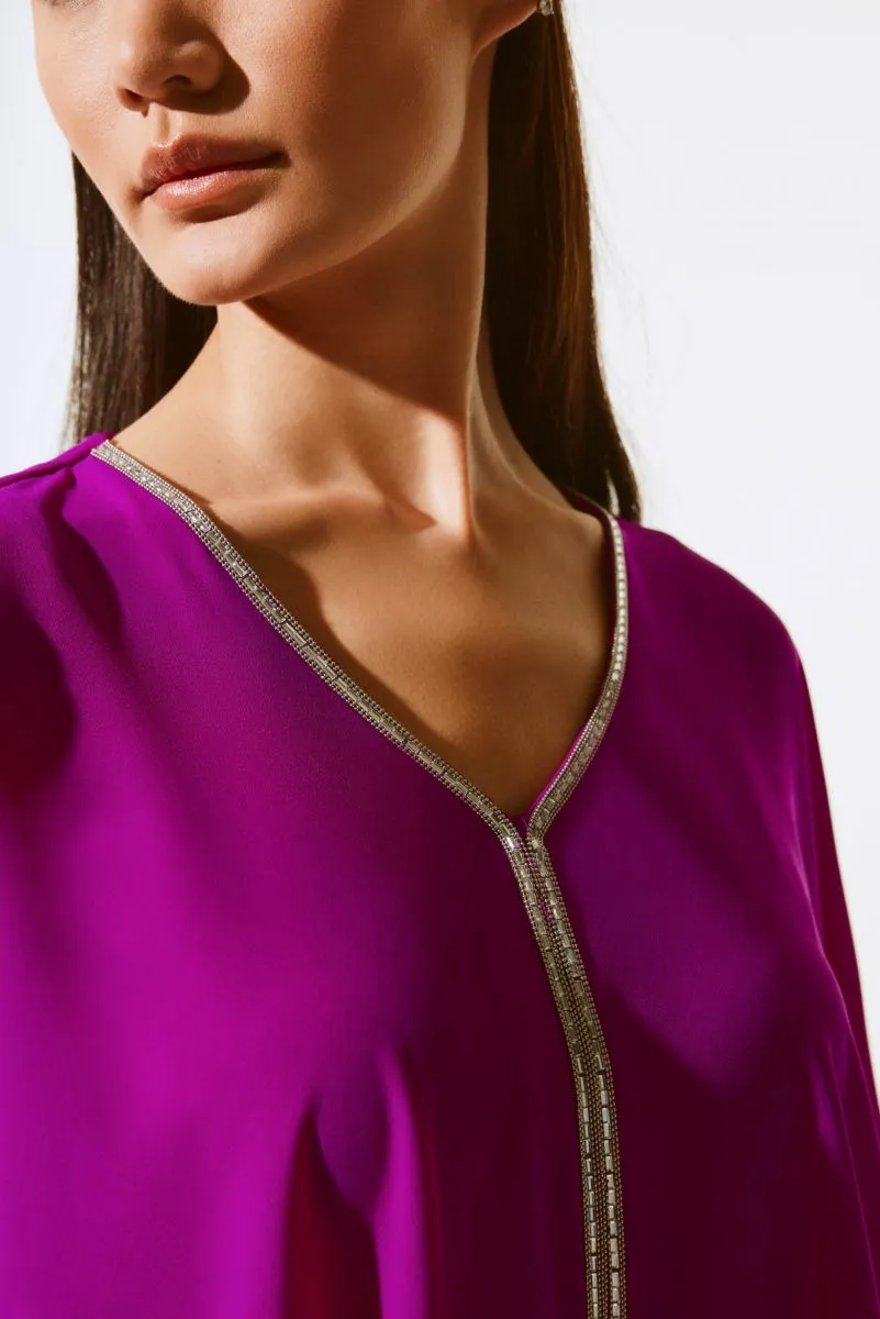 Joseph Ribkoff Rhinestone Trim Ruffled Chiffon Poncho Top 243707